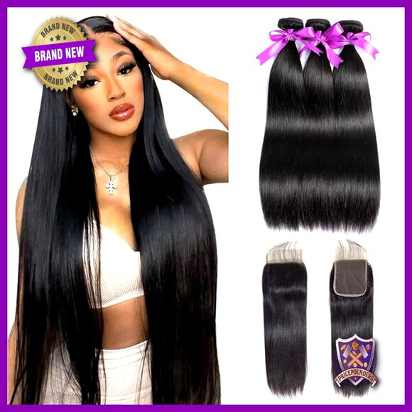 Brazilian Virgin Hair Bundles with Lace Closure Straight 100% Unprocessed main image 4